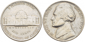 США 5 ЦЕНТОВ 1977 ДЖЕФФЕРСОН KM А192 медно-никель 4546-1147