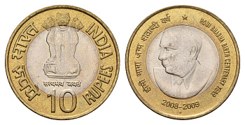 Индия 10 рупий 2009 100 лет со дня рождения Хоми Бабы KM 372 биметалл UNC 4656-836
