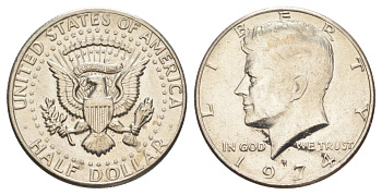 США 1/2 доллара (50 центов) 1974 D, Джон Кеннеди KM 202b медь плакированная медно-никелем aUNC 4123-144