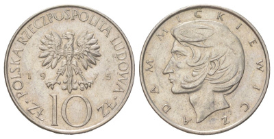 Польша 10 злотых 1975 Адам Мицкевич Y 74 медно-никель aUNC 4628-1011