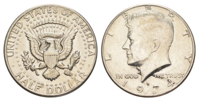 США 1/2 доллара (50 центов) 1974 D, Джон Кеннеди KM 202b медь плакированная медно-никелем aUNC 4123-144