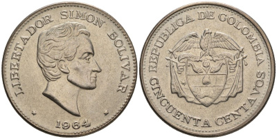Колумбия 50 сентаво 1964 KM 217 медно-никель 4517-221