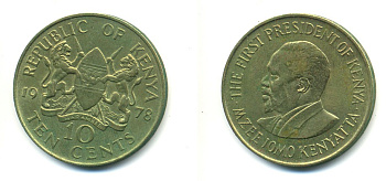Кения 10 центов 1978 Джомо Кениата KM 11 никель латунь 80-111