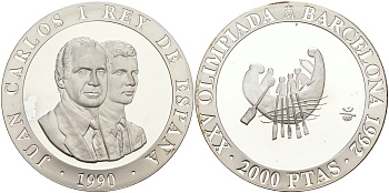 Испания 2000 песет 1990 XXV летние Олимпийские игры 1992 года в Барселоне, древняя лодка KM 865 серебро PROOF 1072-8-41