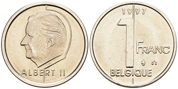 Бельгия 1 франк 1997 Belgique KM 187 железо плакированное никелем UNC 192-517