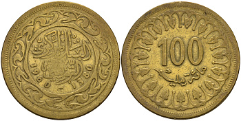 Тунис 100 миллимов 1960 АН1380, республика KM 309 латунь 4161-657