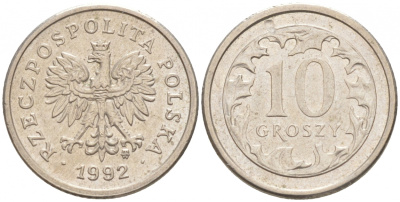 Польша 10 грошей 1992 MW KM 279 медно-никель 4516-161