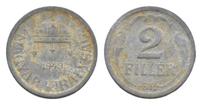 Венгрия 2 филлера 1943 BP KM 519 цинк 4665-526