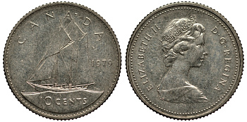 Канада 10 центов 1979 Елизавета II (1952-2022), парусник KM 77.2 никель 4181-336