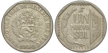 Перу 1 новый соль 1994 KM 308.1 медно-никель 4605-145