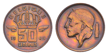 Бельгия 50 сантимов 1965 Belgique, Бодуэн I (1951-1993) KM 148 бронза 4169-1147