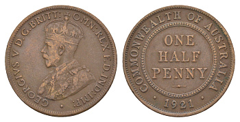 Австралия 1/2 пенни 1921 Георг V (1910-1936) KM 22 бронза 4657-1141