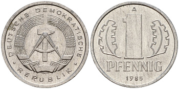 ГДР 1 пфенниг 1985 A KM 8.2 алюминий 192-424