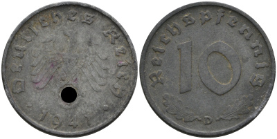 Германия 10 рейхспфеннигов 1941 D KM 101, J. 371 цинк 4116-557