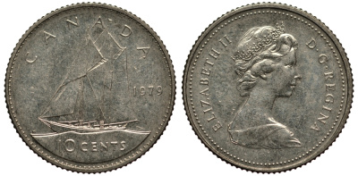 Канада 10 центов 1979 Елизавета II (1952-2022), парусник KM 77.2 никель 4181-336
