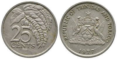 Тринидад и Тобаго 25 центов 1977 цветок дикая пуансеттия KM 32 медно-никель 25-1224