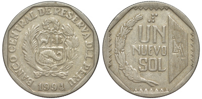 Перу 1 новый соль 1994 KM 308.1 медно-никель 4605-145