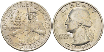 США 25 центов = квотер 1976 200 лет независимости (1776-1976), Вашингтон, барабанщик KM 204 медь плакированная медно-никелем 217-116
