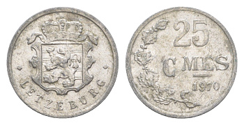 Люксембург 25 сантимов 1970 Герцог Жан (1964-1999) KM 45a алюминий 4643-435