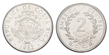 Коста-Рика 2 колона 1982 KM 211.1 нержавеющая сталь UNC 4642-846