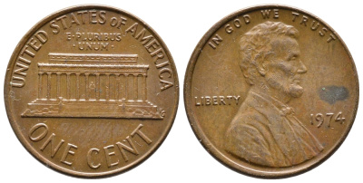 США 1 ЦЕНТ 1974 ЛИНКОЛЬН KM 201 медь цинк 4364-852