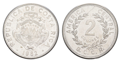 Коста-Рика 2 колона 1982 KM 211.1 нержавеющая сталь UNC 4642-846