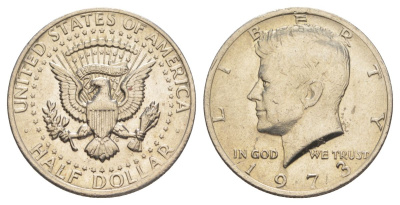 США 1/2 доллара (50 центов) 1973 D, Джон Кеннеди KM 202b медь плакированная медно-никелем aUNC 4517-1216