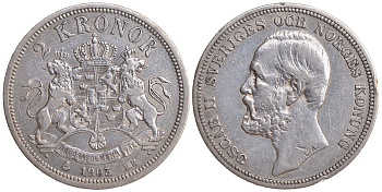Швеция 2 кроны 1903 EB, Оскар II (1872-1907) король Швеции и Норвегии KM 761 серебро 4178-1216