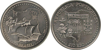 Португалия 200 эскудо 1999 500 лет с момента открытия Бразилии KM 718 медно-никель UNC 4677-534