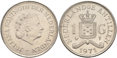 Нидерландские Антилы 1 гульден 1971 Юлиана (1948-1980) KM 12 никель 4587-734