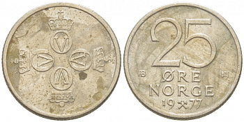 Норвегия 25 эре 1977 Улаф V (1958-1991) KM 417 медно-никель 3955-266