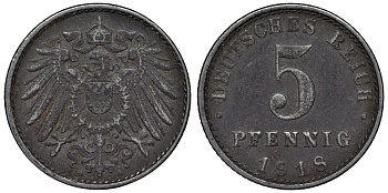 Германия 5 пфеннигов 1918 A KM 19, J. 297, Weege 5 железо 4118-1047