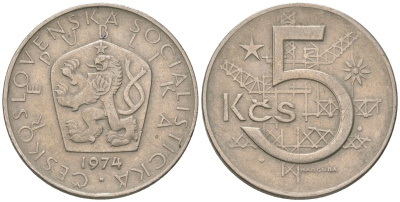 Чехословакия 5 крон 1974 KM 60 медно-никель 4586-751