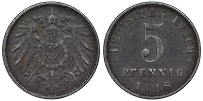 Германия 5 пфеннигов 1918 A KM 19, J. 297, Weege 5 железо 4118-1047