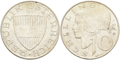 Австрия 10 шиллингов 1972  KM 2882 серебро 4595-453