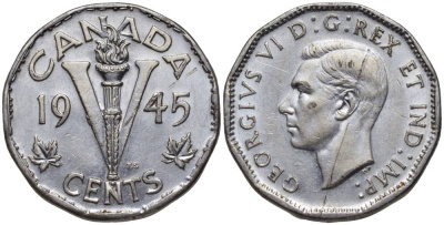 Канада 5 центов 1945 Георг VI (1937-1952) KM 40а сталь плакированная хромом 27-516
