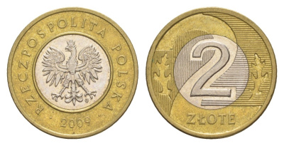 Польша 2 злотых 2009 Y 283 биметалл 4633-117