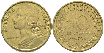 ФРАНЦИЯ 10 САНТИМОВ 1970 ТИП MARIANNE KM 929, LE FRANC 144.10 медь алюминий никель 116-121