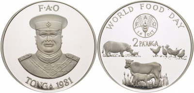 Тонга 2 паанга 1981 FAO, домашние животные, король Тауфа’ахау Тупоу IV (1967-2006) KM 73a серебро PROOF 11-168-31