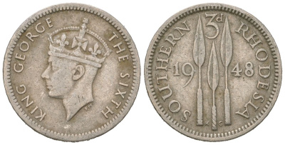 Южная Родезия 3 пенса 1948 Георг VI (1936-1952) KM 20 медно-никель 4617-122
