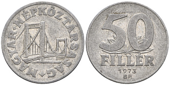 Венгрия 50 филлеров 1974 BP мост Елизаветы в Будапеште KM 574 алюминий 85-214
