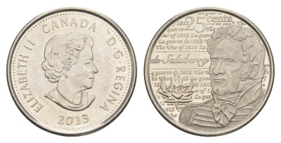 Канада 25 центов 2013 Война 1812 года - Шарль де Салаберри сталь плакированная никелем UNC 4652-1153