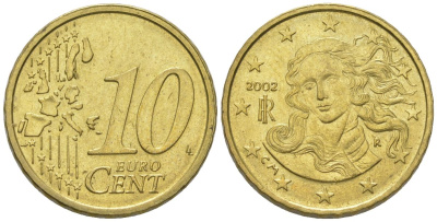 Италия 10 евроцентов 2002 R KM 213 нордик 4580-433