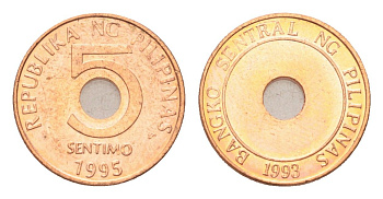 Филиппины 5 сентимо 1995 KM 268 сталь плакированная медью UNC 4705-751