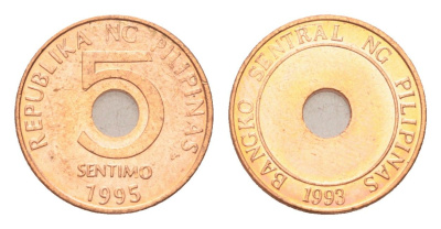 Филиппины 5 сентимо 1995 KM 268 сталь плакированная медью UNC 4705-751