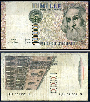 Италия 1000 лир 1982 Pick 109 a бумага 6285-38-1-2