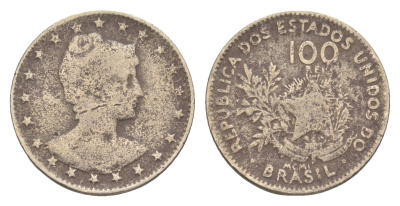 Бразилия 100 реалов (рейсов) 1901 KM 503 медно-никель 4613-234