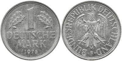 ФРГ 1 МАРКА 1975 F KM 110, J. 385 медно-никель 113-152