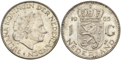 Нидерланды 1 гульден 1965 Юлиана (1948-1980) KM 184 серебро 4126-1153