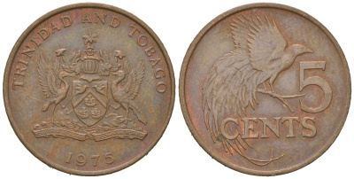 Тринидад и Тобаго 5 центов 1975 райская птица KM 26 бронза 4621-125